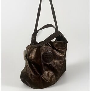 BCBGeneration Bronze Metallic Croc-Embossed Bag BG Logo Slouchy Hobo Oversized